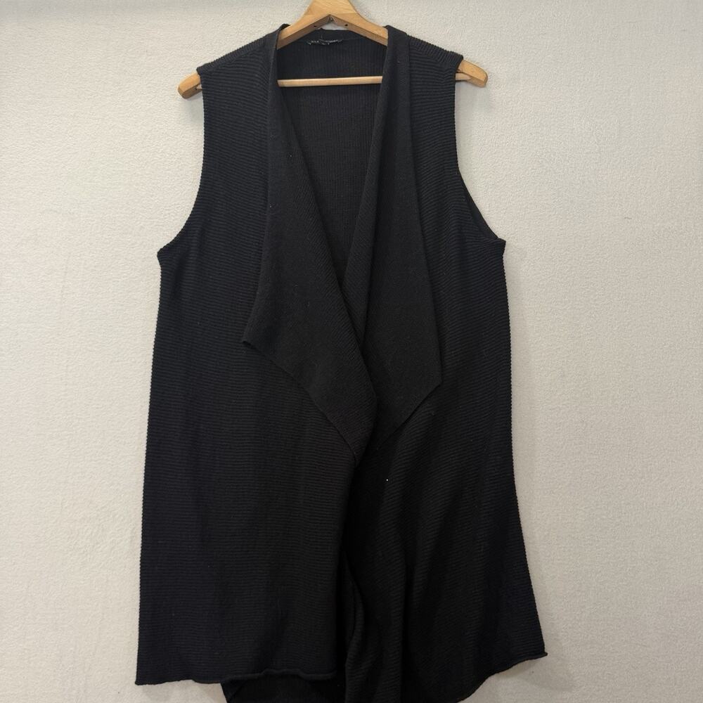 Eileen Fisher Vest L Black Wool Italian Yarn Waterfall Open Front Long Cardigan - Picture 5 of 9